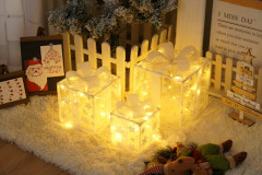 Set med 3 julbelysta presentaskar LED-belysning Julgåva Ornament för utomhus inomhus julgran, Varmvit-FF-