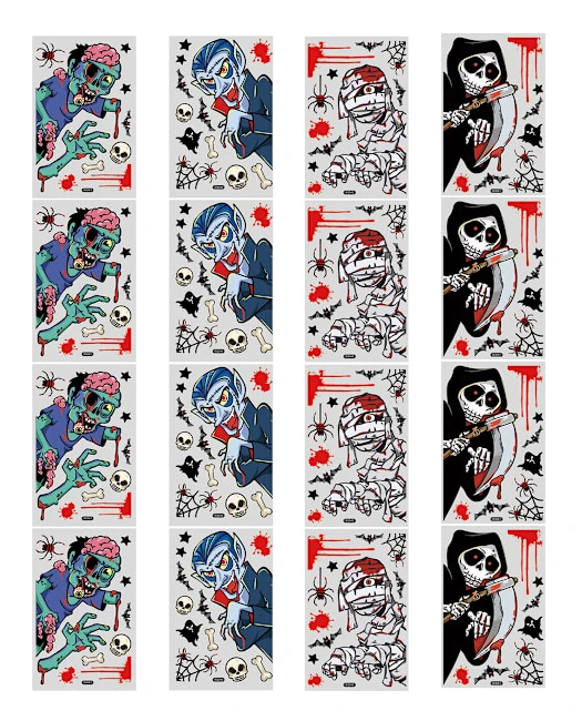 4 set Halloween elektrostatiska fönsterdekaler festdekoration glasfönsterdekaler