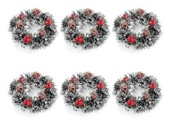 6 st Julgransringar, Små Ljusmanschetter Konstgjorda Bär Snöiga Tallbarr Ljusmanschetter för Bröllopsdekoration Jul {AZC} Blågrön