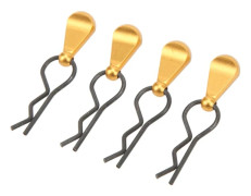 {XJ}4st RC Karossklämmor R-stift Rostfritt Stål R-klämmor med Dragflikar av Aluminiumlegering för 1/8 1/10 RC Bil Guld