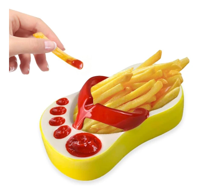 Fritesskål, Keramiska Flip Flops Snacksfat, Ketchup Sås Skål, Kawaii Chipsbricka för Kvinnor, Söta Köksredskap Present till Födelsedag, Jul