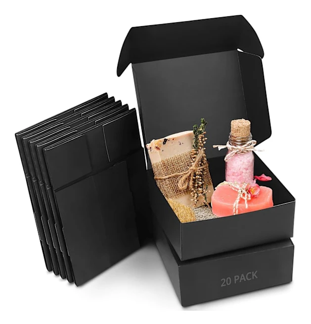 Svarta Kraft Presentaskar (20-pack) - Askstorlek 15×15×5cm - Lätt att montera, elegant presentask - Fester, födelsedagar, bröllop, helgdagar