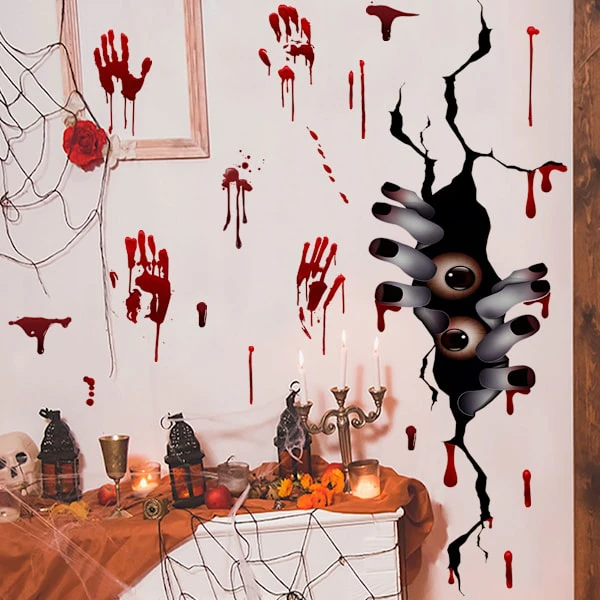 2 st Handavtryck Väggdekaler Kylskåpsdekaler Halloween Dekorationer Fönsterdekaler，25*70cm