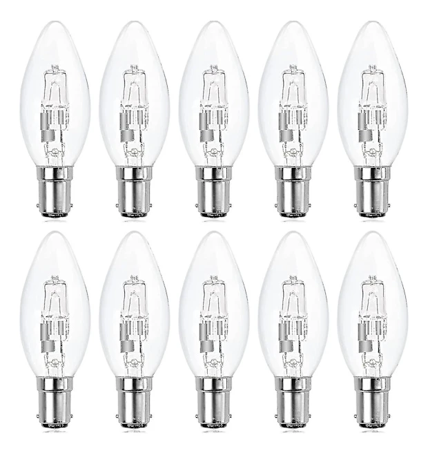 10-pack B15d Halogenlampor, Dimbar 42W C35 Eco-kronljuslampor, Liten Bajonettsockel för Kronljuskronor, Takfläktar, Pendellampor, Bordslampor