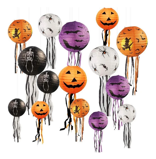 15 st Halloween Pumpa Papperslyktor Jack-O-Lantern med Morrhår