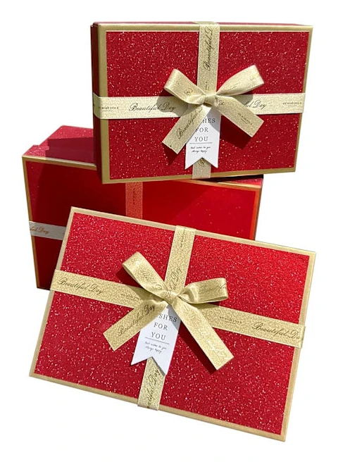 Presentaskar för presenter, 3 st Premium Presentförpackning med lock och band för helgdagar Bröllop Födelsedagar Jubileumspresent