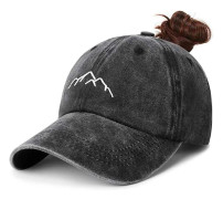 Baseballkeps med hästsvans för kvinnor - Tvättad bomullsbaseballkeps för kvinnor, Vintage High Knot, Broderad Klassisk Justerbar Hästsvanskeps