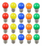 20-pack Färgade LED-lampor 2W E27 G45 Belysningslampor, Färgade LED-golfbollslampor, Blandade färger 45mm x 68mm