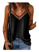 Satin Mesh V-ringad linne dam Cami Top Siden Camisole Casual Blus (stor)