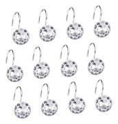 White - Set of 24 Tassel Shower Curtain Rings, Crystal Shower Curtain Hooks, Decorative Shower Curtain Hooks