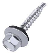 C57225 - Förpackning med 50 självborrande skruvar för metall mot trä Ø4,8x35 mm + EPDM tätningsbricka - 8 mm sexkantshuvud - stål - silverfärg