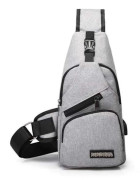 (Grå) RNEGA Grå USB Crossbody Väska för Män, Bröstväska, Axelväska för Sport och Resor Gray