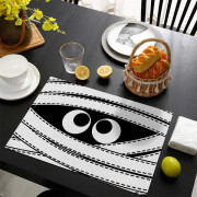 Halloween-underlägg, set om 4, bordstabletter, tvättbara, spöke, häxa, fladdermus, rektangulär, skalle, bordsdekoration