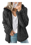 Dam Fleece Fluffig Huvtröja Långärmad Jacka Vinter Varm Teddybjörn Kofta Svart Svart
