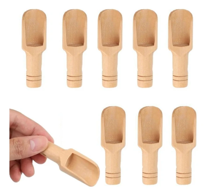 Mini Träskopor Set Naturliga Giftfria Träskyfflar med Kort Handtag Köksredskap för Salt Te Kaffe Träfärg