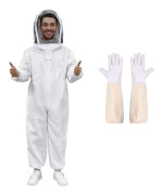 Biodlingsdräkt Professionell Anti-Bi Skyddsutrustning med Långa Handskar och Slöja för Biodling - Vit (2XL)