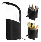 Black Waterproof Travel Makeup Brush Holder, Semi-circular Trans