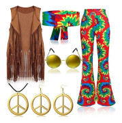 70-tals Hippiefest Retro Kostym med fransväst + byxor + halsduk Kostym Leggings L