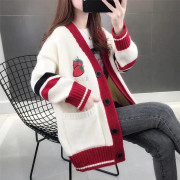Stickad cardigantröja för kvinnor Lös vår- och höststil Lazy Wind Sweater Coat S vit