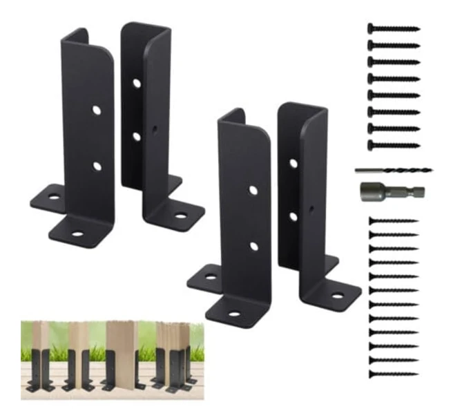 Justerbara däckstolpsfästen, set med 4 stolpfotsfästen, pergolafästen för 38x38 / 50x50 / 50x101 / 101x101mm stolpar, däckräcke, brevlåda