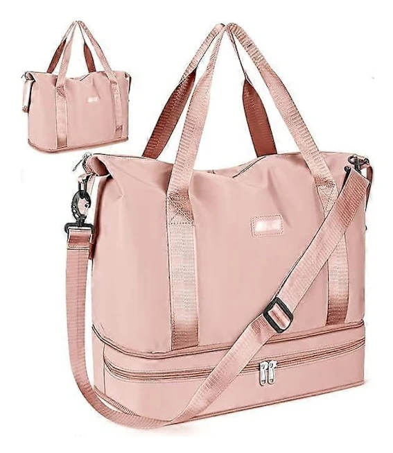Resväska, 29L Weekendväska med Trolley Sleeve, Torr & Våt Separerad Sport Gymväska Vattentät Väska Kabinväska för Kvinnor Män Tote Bag Kabinväska Pink