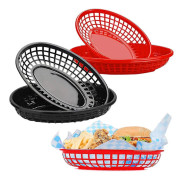6st matkorgar, återanvändbar oval fruktkorg i plast, pommes friteskorgar för korv hamburgare godis fruktfest picknick grill
