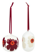 Marimekko Unikko julgransdekoration 2 st, vit/röd/beige