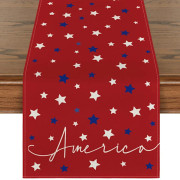 Stjärnor och Ränder Mönster Matbord Dekoration, Memorial Day Dekoration Fiberflax Material Högupplöst Tryck Livfull Färg, 33 x 178 cm Bondgård