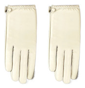 Damhandskar i äkta läder, varma fårskinnsdamhandskar med pekskärmskompatibilitet, kort design för daglig användning, premium Off white L