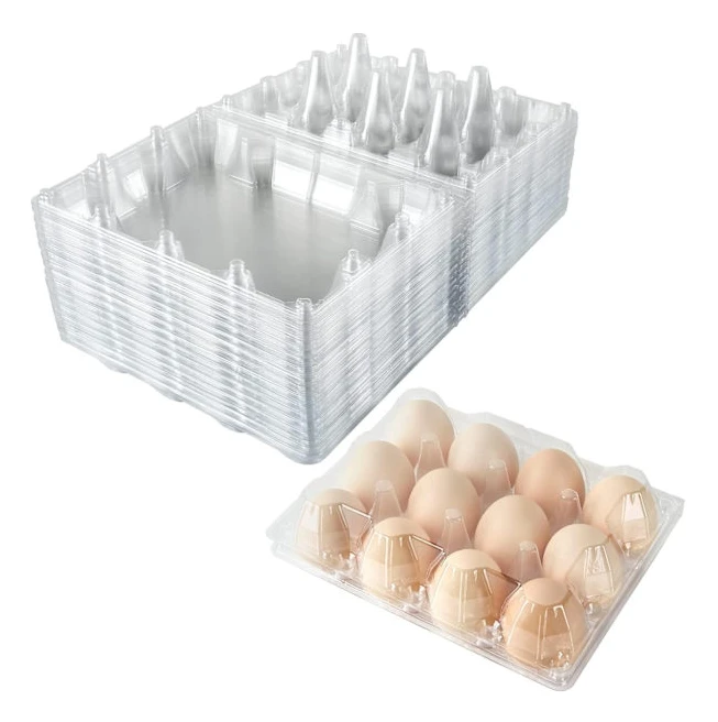 [RM] Bulk Plastic Egg Cartons, 100 Packs Empty Clear Plastic Egg Cartons Hold Up to 12 Eggs, Reusable Chicken Egg Holders