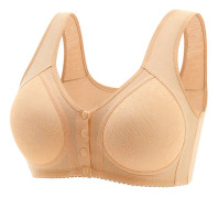 BH för kvinnor med knäppning fram, plus size, spets, full täckning, bygel, ofodrad BEIGE{f209} BEIGE