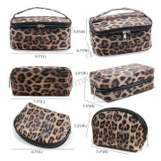 3-pack Portabel Cheetah Kosmetik Organizer Väska med Litet Borstfodral