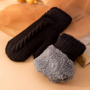 Varma stickade handskar för kvinnor, tjocka stickade ullhandskar Vinter Kallt väder Kabelstickade handskar med mjukt och varmt fleecefoder, Dubbla lager stickning Black