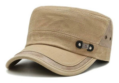 Flat Top Keps för Män och Kvinnor, Tvättad Bomull Militärstil Justerbar Hatt med Justerbart Ringspänne, Unisex Cadet Basebollkeps för Utomhusbruk Beige