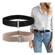 2 st Osynliga Stretchbälten för Kvinnor, Elastiskt Bälte med Justerbart Spänne för Jeans, Byxor och Klänningar