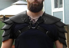 Betterlifefg - Medeltida Viking Läder Dubbel Axelrustning Steampunk Vintage Läder Sele Retro Spartacus Krigare Gladiator Läderrustning