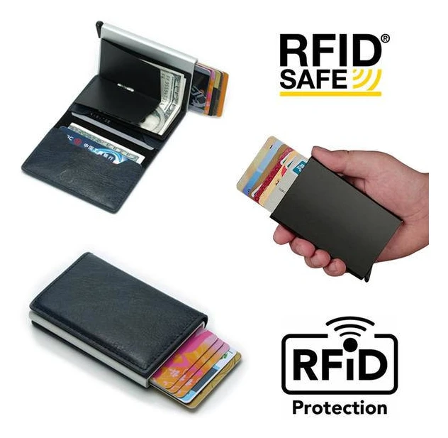 PopUp Smart Korthållare Skjuts Ut 8 Kort RFID-NFC Säker!! Black Black