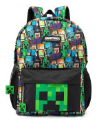 Minecraft Ryggsäck för Pojkar | Svart Skolväska för Barn | Grön Creeper Zombie Skelett Enderman & Grottspindel[JR]-XS2-
