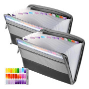 2-pack Expanderande Pappersmapp A4, 13 Fack Dokument Dragspelsmapp Sorteringsmapp med Dragkedja, Dokumentväska Canvasfodral Häftapp GARY