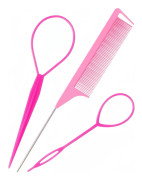 3 st Topsy Tail Hårverktyg, Rosa Hårloopverktyg med Råttsvanskam, Hårdragverktyg, Hårflätningsverktyg Pink
