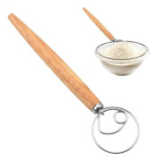 Köksvisp, manuell degmixer, stor platt äggvisp, trähandtag, rostfritt stålhuvud, mixer, bakverktyg