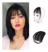 Klipplugg, löshår extensions Clip in French Bangs Neat Bangs Air Bangs med tempel naturliga hårklipplugg äkta hår för kvinnor Naturlig färg Br