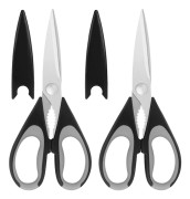 Köksax, rostfritt stålblad, mjukt grepp, multifunktionell köksax set, svart/grå, 2-delars set