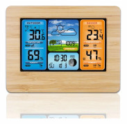 /EA/LCD färgskärm väderprognos väckarklocka inomhus och utomhus termometer och hygrometer klocka 3373norcc bambu