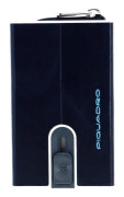 Piquadro Blue Square korthållare i läder med glidande system och dragkedjefack för mynt, PP5359B2R-BLU2, blå