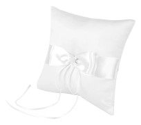 Vit satin rosett ringkudde bröllop ringkudde med simulerad pärla 20*20cm