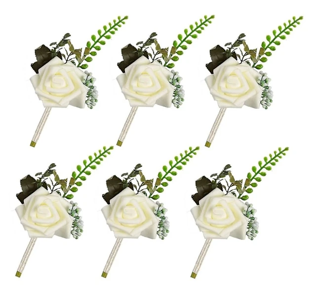 Blomsterskum Corsage Bröllopsblommor För Bröllop (Vit, 6-pack)