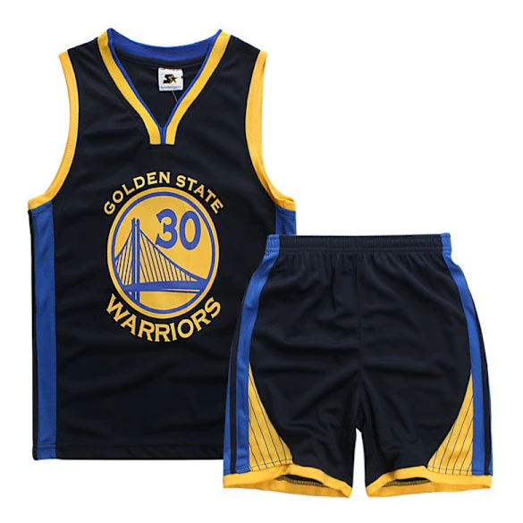 Hot Stephen Curry No.30 Basketboll Tröja Set Warriors Uniform för Barn Tonåringar Svart