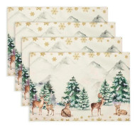 /EA/4 st Vattenfärg Ren Snöflinga Träd Jul Bordsunderlägg, 12x18 Tum Vintage Tvättad Säsongsbetonad Vinter Julbordsunderlägg