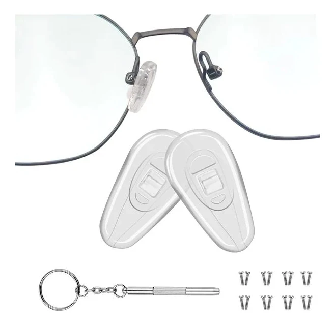 /EA/ Glasögon Näskuddar, Uppgraderade Mjuka Silikon Luftkammare Glasögon Näskuddar, 8 Par Skruv-i 14mm Glasögon Näskuddsset med Skruvar och Mikro Skruvmejsel